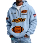 Oklahoma State Cowboys Quarter-Zip Waffle Knit Hoodie Custom Your Name