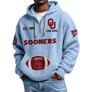 Oklahoma Sooners Quarter-Zip Waffle Knit Hoodie Custom Your Name