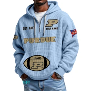 Purdue Boilermakers Quarter-Zip Waffle Knit Hoodie Custom Your Name