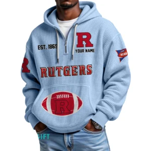 Rutgers Scarlet Knights Quarter-Zip Waffle Knit Hoodie Custom Your Name