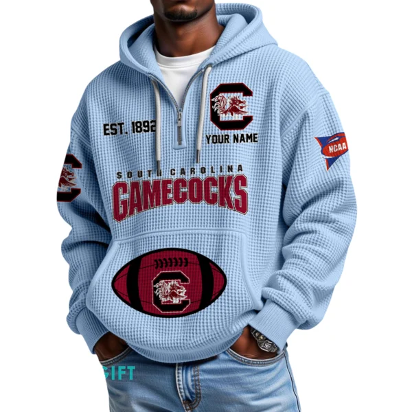 South Carolina Gamecocks Quarter-Zip Waffle Knit Hoodie Custom Your Name