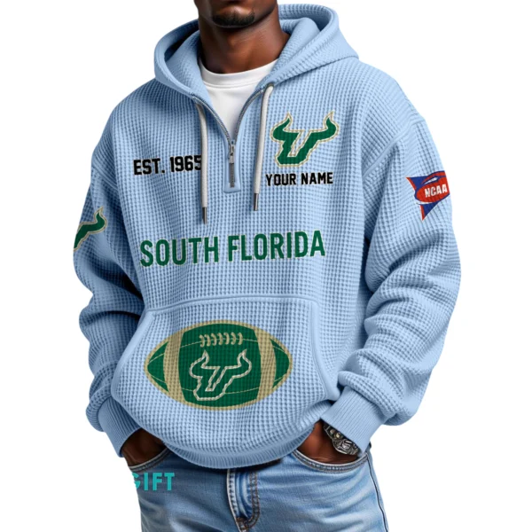 South Florida Bulls Quarter-Zip Waffle Knit Hoodie Custom Your Name