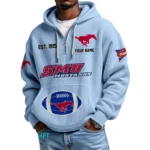 SMU Mustangs Quarter-Zip Waffle Knit Hoodie Custom Your Name