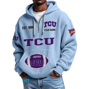 TCU Horned Frogs Quarter-Zip Waffle Knit Hoodie Custom Your Name