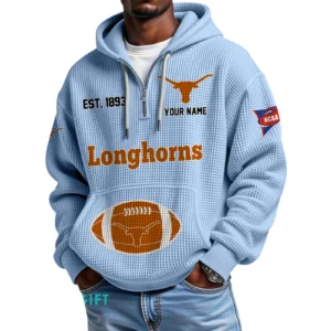 Texas Longhorns Quarter-Zip Waffle Knit Hoodie Custom Your Name