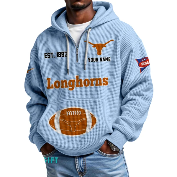 Texas Longhorns Quarter-Zip Waffle Knit Hoodie Custom Your Name