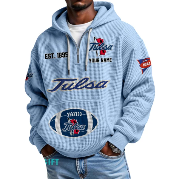Tulsa Golden Hurricane Quarter-Zip Waffle Knit Hoodie Custom Your Name