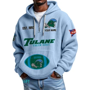 Tulane Green Wave Quarter-Zip Waffle Knit Hoodie Custom Your Name