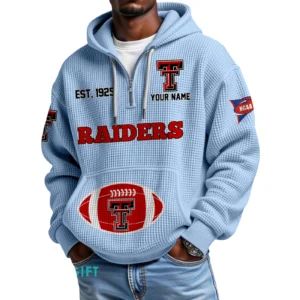 Texas Tech Red Raiders Quarter-Zip Waffle Knit Hoodie Custom Your Name