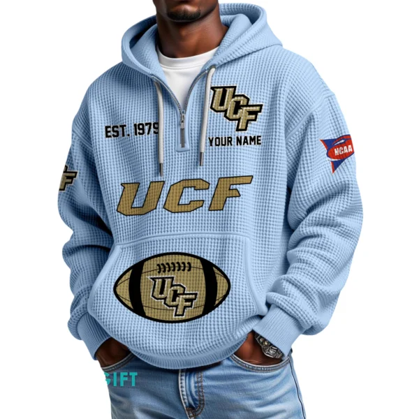 UCF Knights Quarter-Zip Waffle Knit Hoodie Custom Your Name
