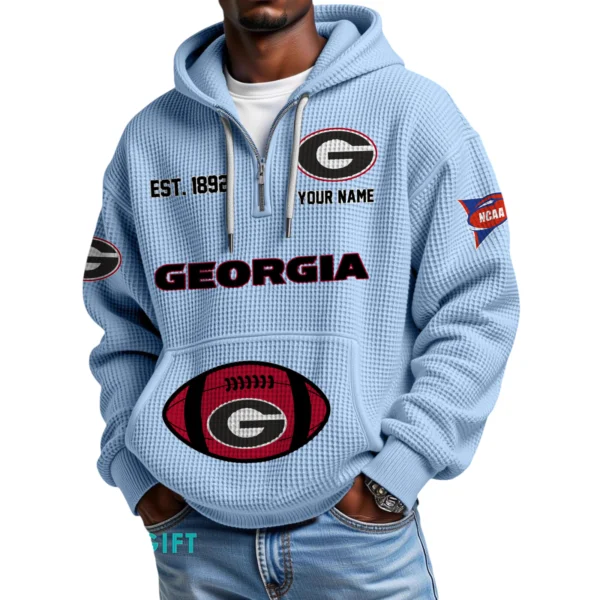 Georgia Bulldogs Quarter-Zip Waffle Knit Hoodie Custom Your Name