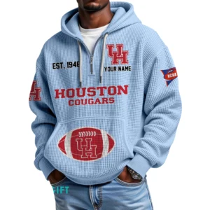 Houston Cougars Quarter-Zip Waffle Knit Hoodie Custom Your Name
