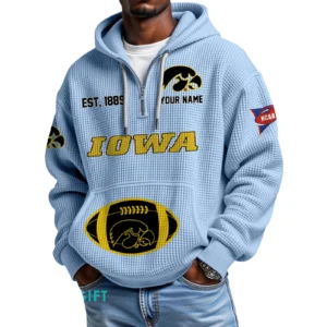 Iowa Hawkeyes Quarter-Zip Waffle Knit Hoodie Custom Your Name