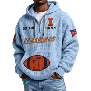 Illinois Fighting Illini Quarter-Zip Waffle Knit Hoodie Custom Your Name