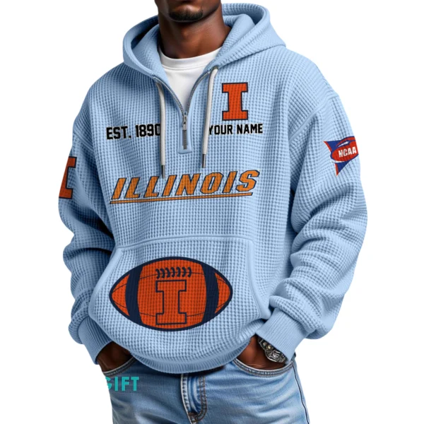 Illinois Fighting Illini Quarter-Zip Waffle Knit Hoodie Custom Your Name