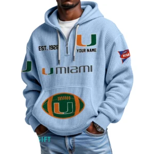 Miami Hurricanes Quarter-Zip Waffle Knit Hoodie Custom Your Name