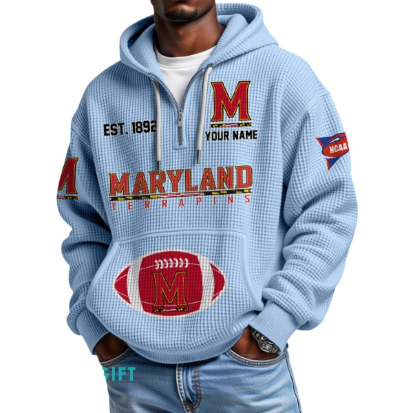 Maryland Terrapins Quarter-Zip Waffle Knit Hoodie Custom Your Name