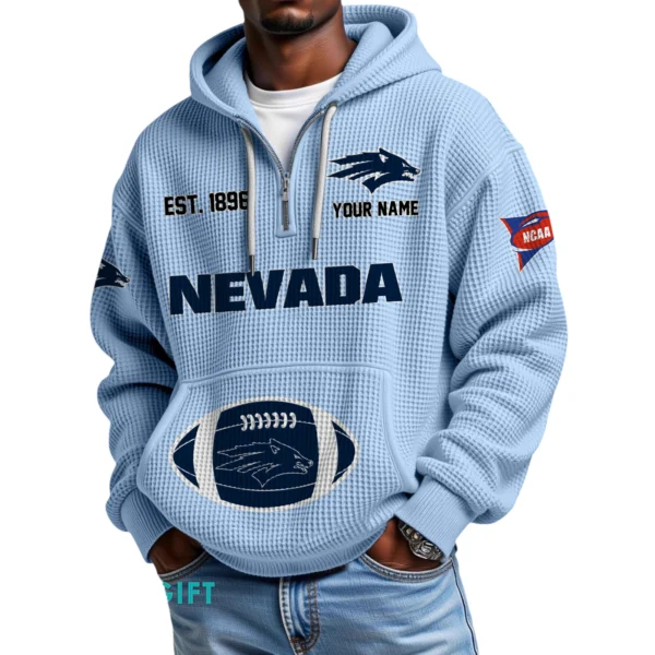 Nevada Wolf Pack Quarter-Zip Waffle Knit Hoodie Custom Your Name