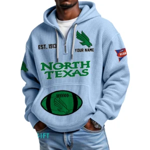 North Texas Mean Green Quarter-Zip Waffle Knit Hoodie Custom Your Name