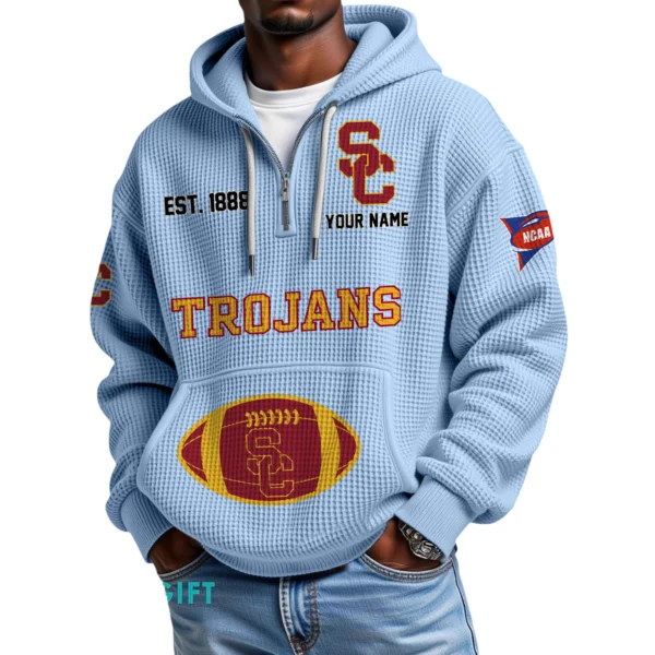 USC Trojans Quarter-Zip Waffle Knit Hoodie Custom Your Name