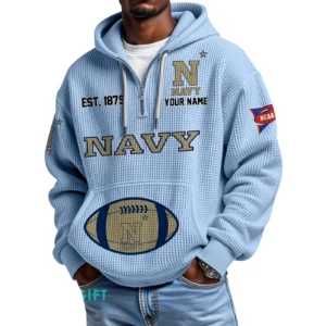 Navy Midshipmen Quarter-Zip Waffle Knit Hoodie Custom Your Name