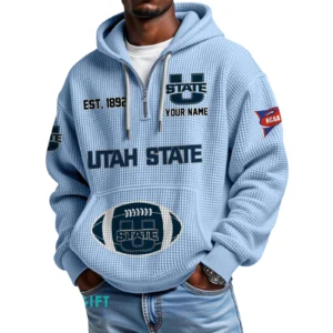 Utah State Aggies Quarter-Zip Waffle Knit Hoodie Custom Your Name