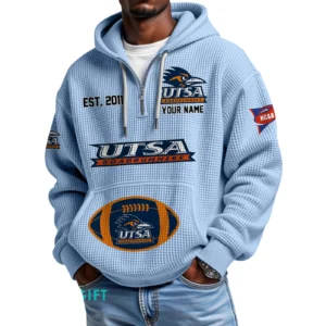 Utsa Roadrunners Quarter-Zip Waffle Knit Hoodie Custom Your Name