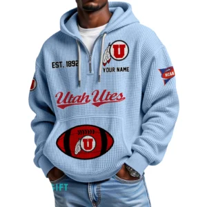 Utah Utes Quarter-Zip Waffle Knit Hoodie Custom Your Name