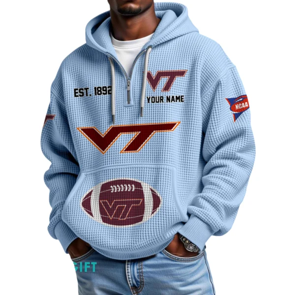 Virginia Tech Hokies Quarter-Zip Waffle Knit Hoodie Custom Your Name