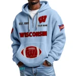 Wisconsin Badgers Quarter-Zip Waffle Knit Hoodie Custom Your Name