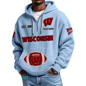Wisconsin Badgers Quarter-Zip Waffle Knit Hoodie Custom Your Name
