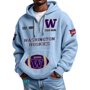 Washington Huskies Quarter-Zip Waffle Knit Hoodie Custom Your Name