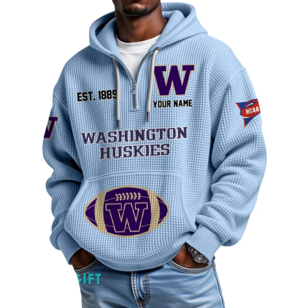 Washington Huskies Quarter-Zip Waffle Knit Hoodie Custom Your Name