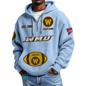 Western Michigan Broncos Quarter-Zip Waffle Knit Hoodie Custom Your Name