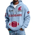 Washington State Cougars Quarter-Zip Waffle Knit Hoodie Custom Your Name
