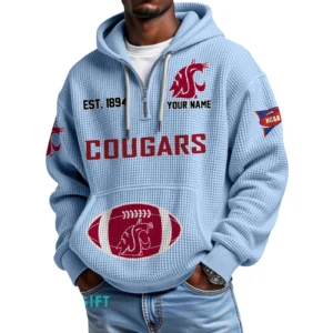 Washington State Cougars Quarter-Zip Waffle Knit Hoodie Custom Your Name
