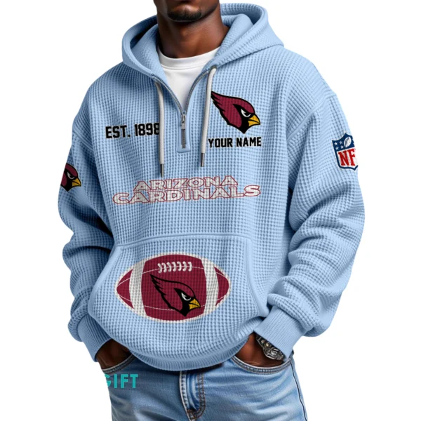 Arizona Cardinals Quarter-Zip Waffle Knit Hoodie Personalize Name