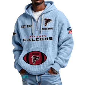 Atlanta Falcons Quarter-Zip Waffle Knit Hoodie Personalize Name