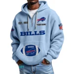 Buffalo Bills Quarter-Zip Waffle Knit Hoodie Personalize Name