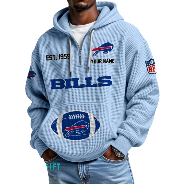 Buffalo Bills Quarter-Zip Waffle Knit Hoodie Personalize Name