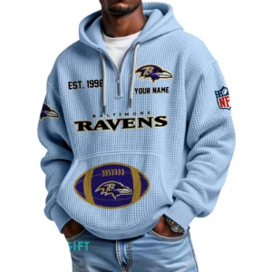 Baltimore Ravens Quarter-Zip Waffle Knit Hoodie Personalize Name