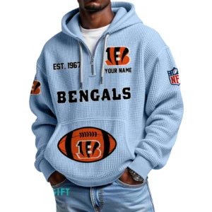 Cincinnati Bengals Quarter-Zip Waffle Knit Hoodie Personalize Name