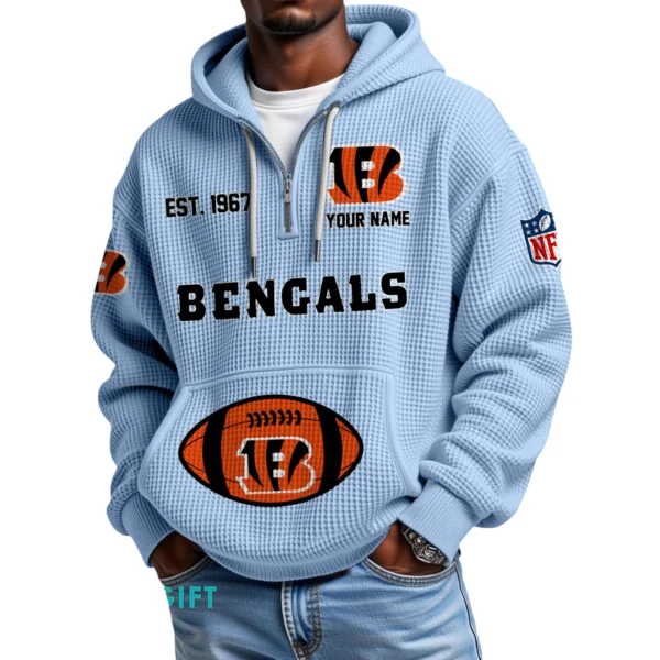 Cincinnati Bengals Quarter-Zip Waffle Knit Hoodie Personalize Name