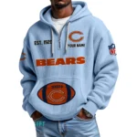 Chicago Bears Quarter-Zip Waffle Knit Hoodie Personalize Name