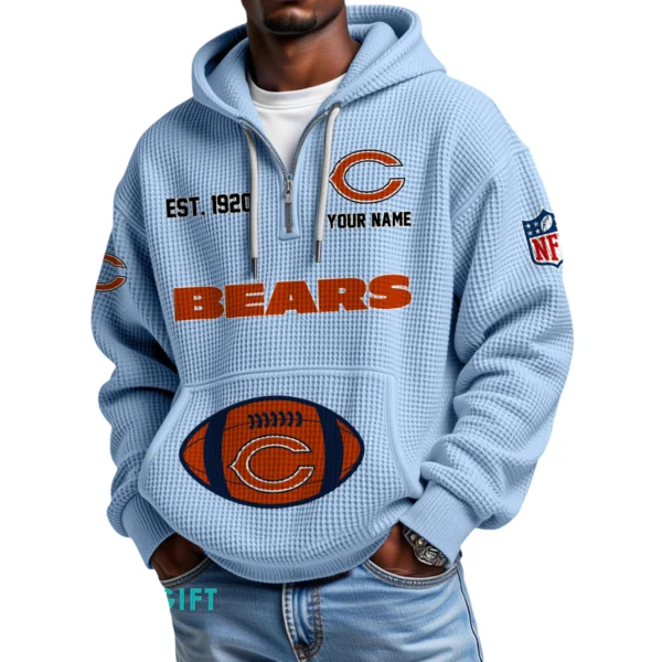 Chicago Bears Quarter-Zip Waffle Knit Hoodie Personalize Name
