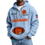 Cleveland Browns Quarter-Zip Waffle Knit Hoodie Personalize Name