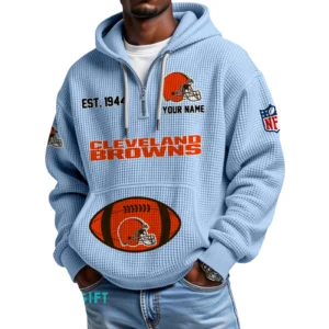 Cleveland Browns Quarter-Zip Waffle Knit Hoodie Personalize Name