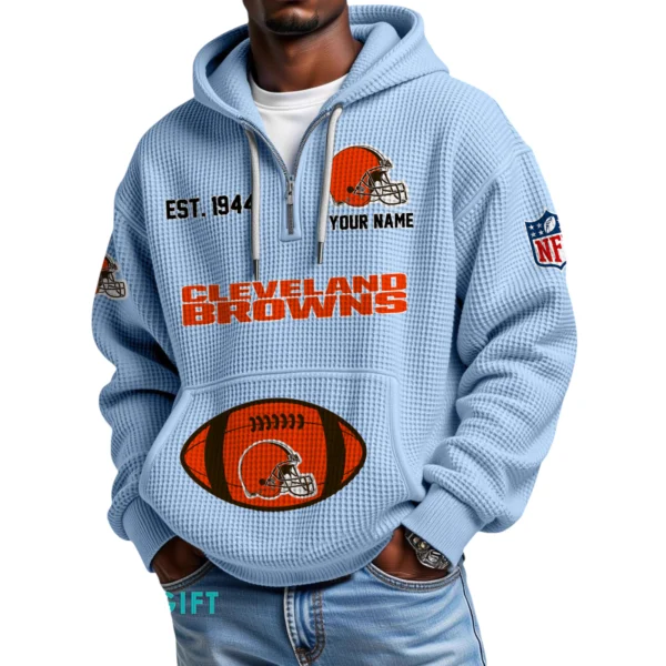 Cleveland Browns Quarter-Zip Waffle Knit Hoodie Personalize Name