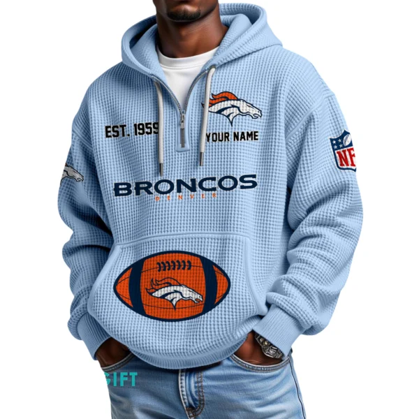 Denver Broncos Quarter-Zip Waffle Knit Hoodie Personalize Name