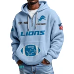 Detroit Lions Quarter-Zip Waffle Knit Hoodie Personalize Name